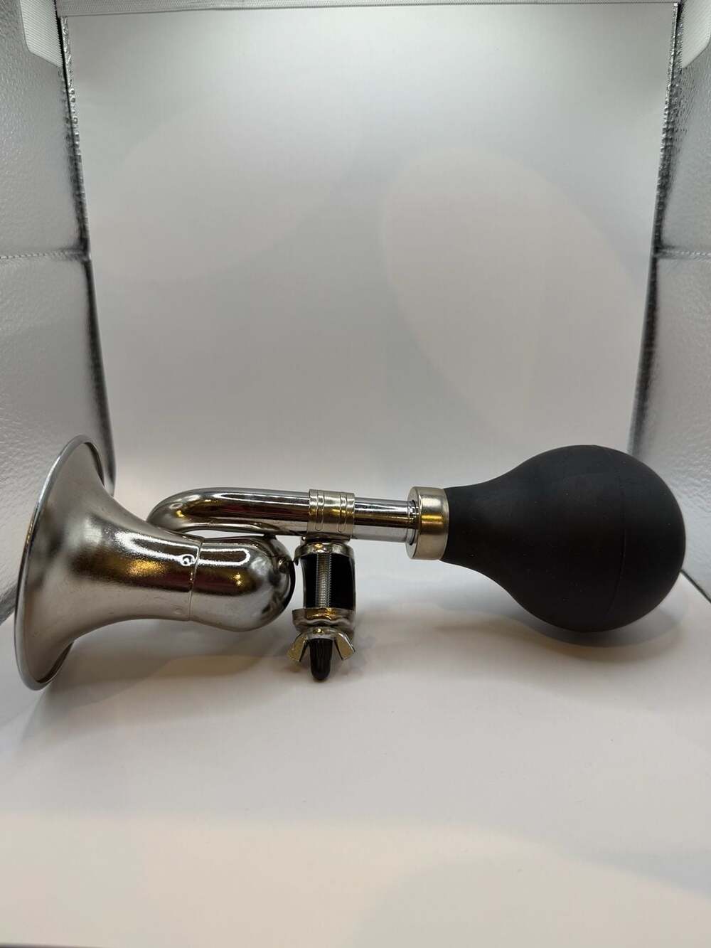 Vintage Style Chrome Bicycle Bugle Horn with Mounting Bracket